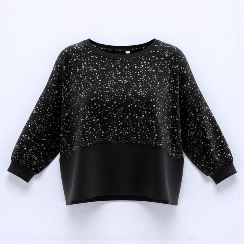 Cato Womens 14/16W Celestial Star Print Top Black 3/4 Sleeve Blouse RN37080